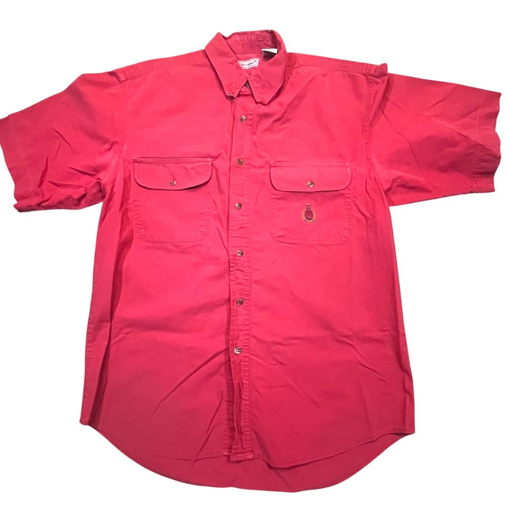 Bugle Boy Red Short Sleeve Button Up Shirt Mens Medium Cotton Utility